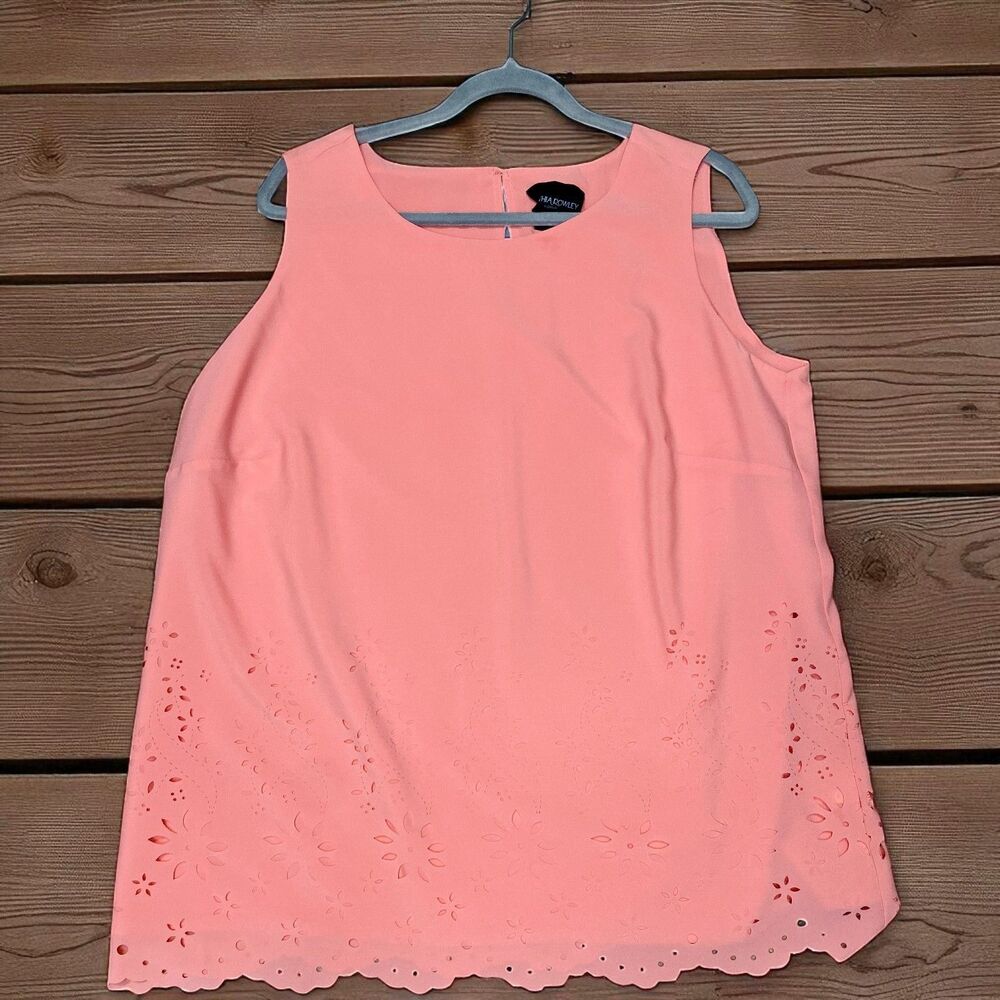 Cynthia Rowley 1X Pink Eyelet Sleeveless Lined Blouse Romantic Spring Style - Picture 3 of 10